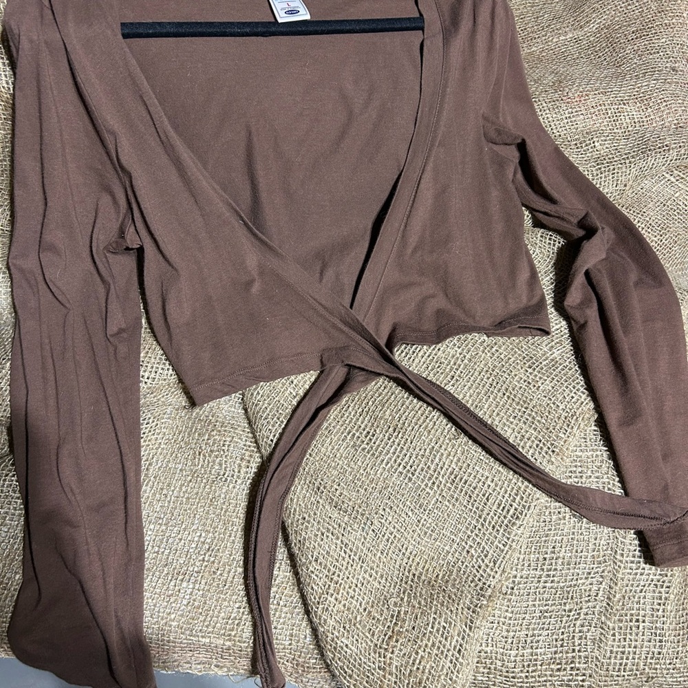 Old Navy Brown Cropped Tie-Front Shrug